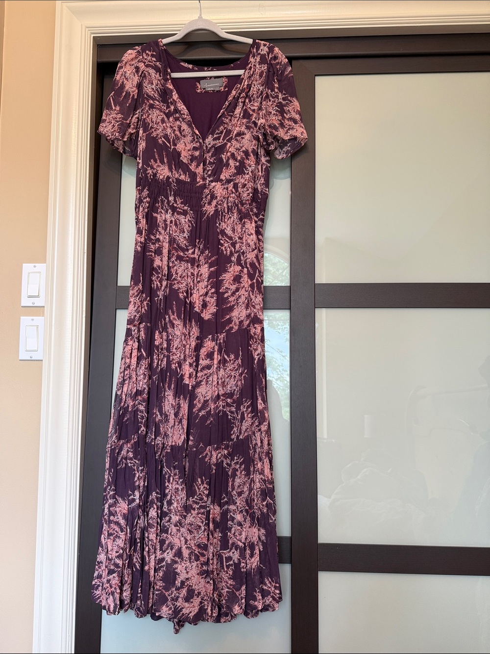 Anthropologie Sommerset Plum Maxi Dress with Blush Floral Print